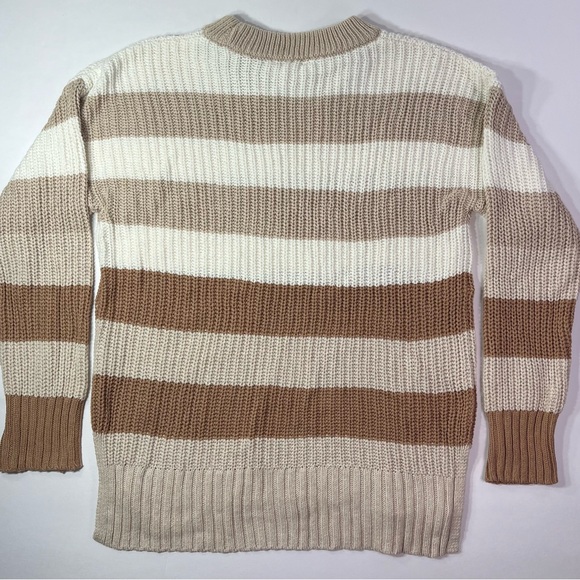 Time and Tru Crew Neck Striped Midweight Sweater - tan/cream, L - Picture 3 of 10